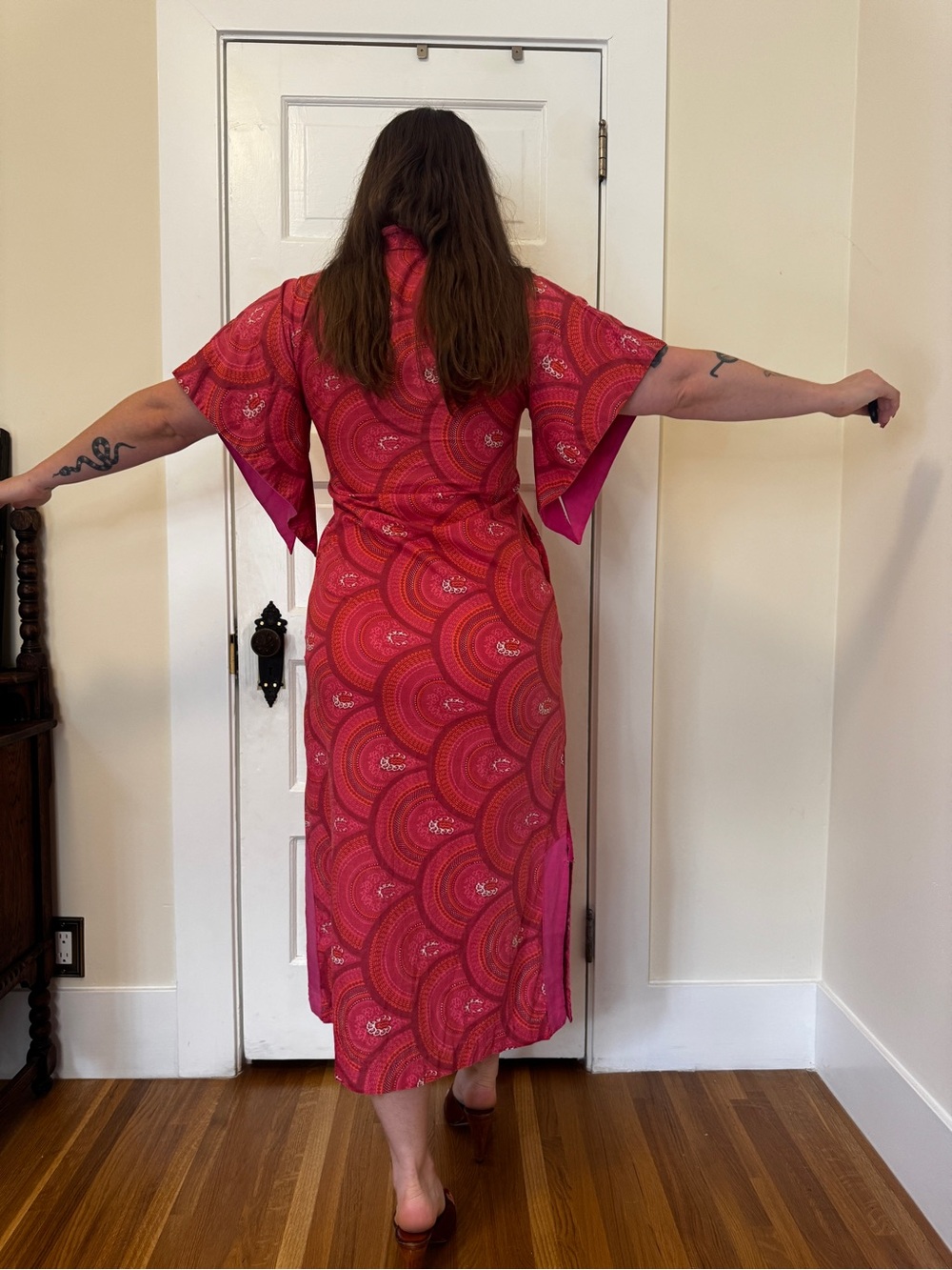 40s-50s Vintage Liberty House Hawaii Pink Kimono Style Dress Sz Sm - Picture 4 of 13